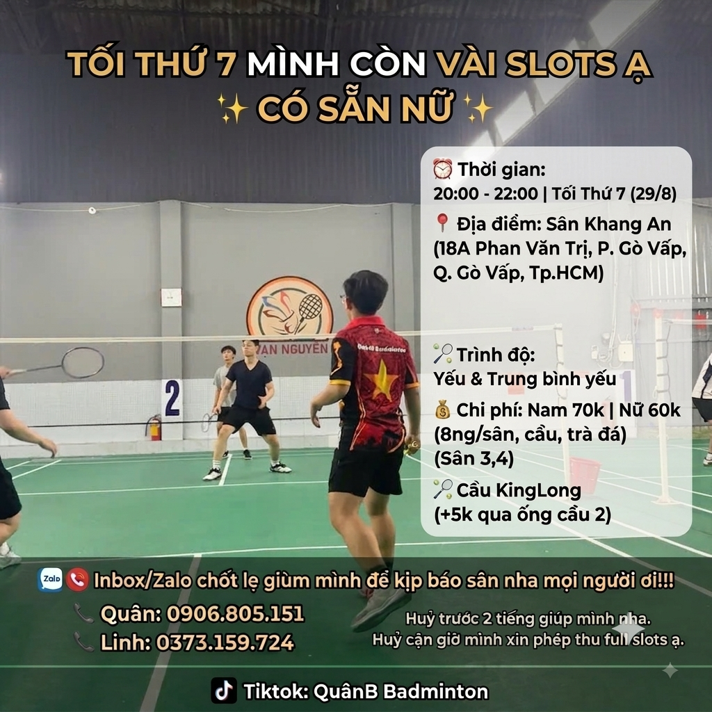 T3 (20-22h) Sân 3,4 Khang An