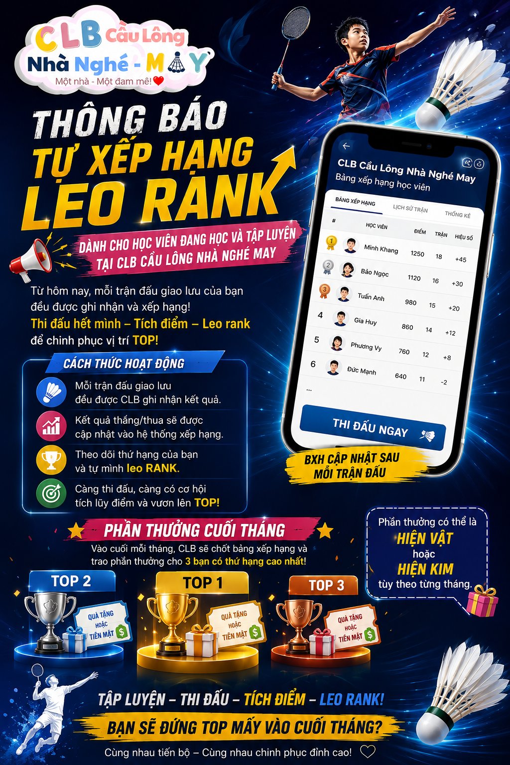 ĐÁNH CẦU LEO RANK TẠI CLB NHÀ NGHÉ MAY
