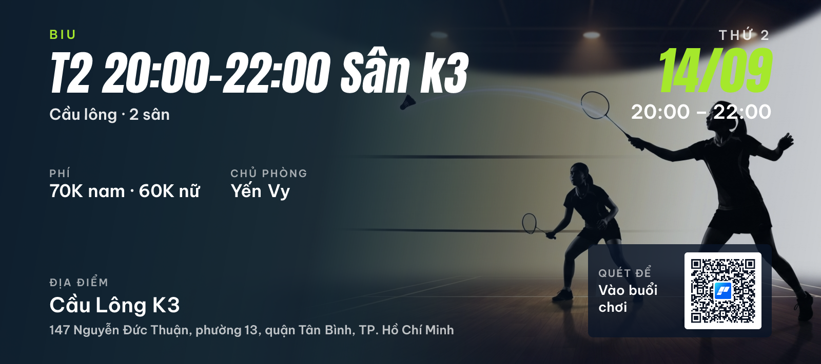 T2 20:00-22:00 Sân k3