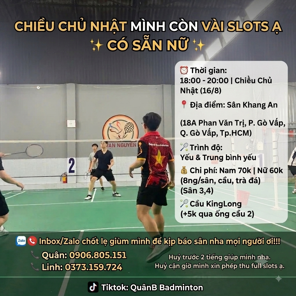 Chủ Nhật (18-20h) Sân 3,4 Khang An