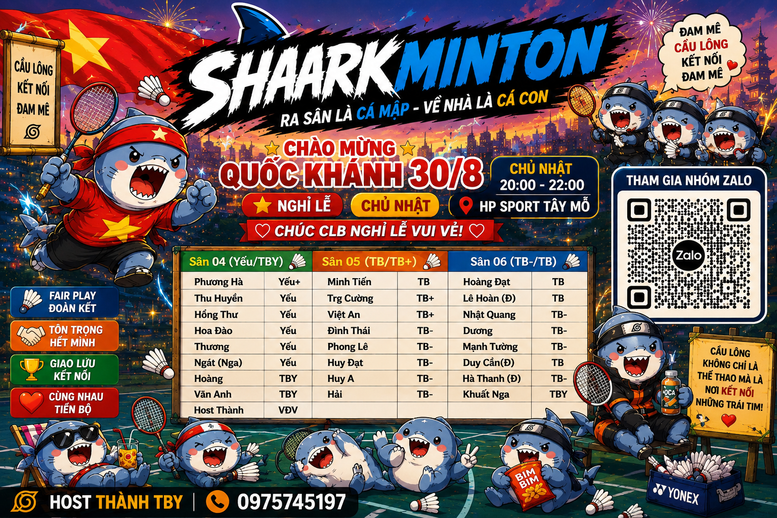 Sharkminton 30/8 Nghỉ Lễ Quốc Khánh
