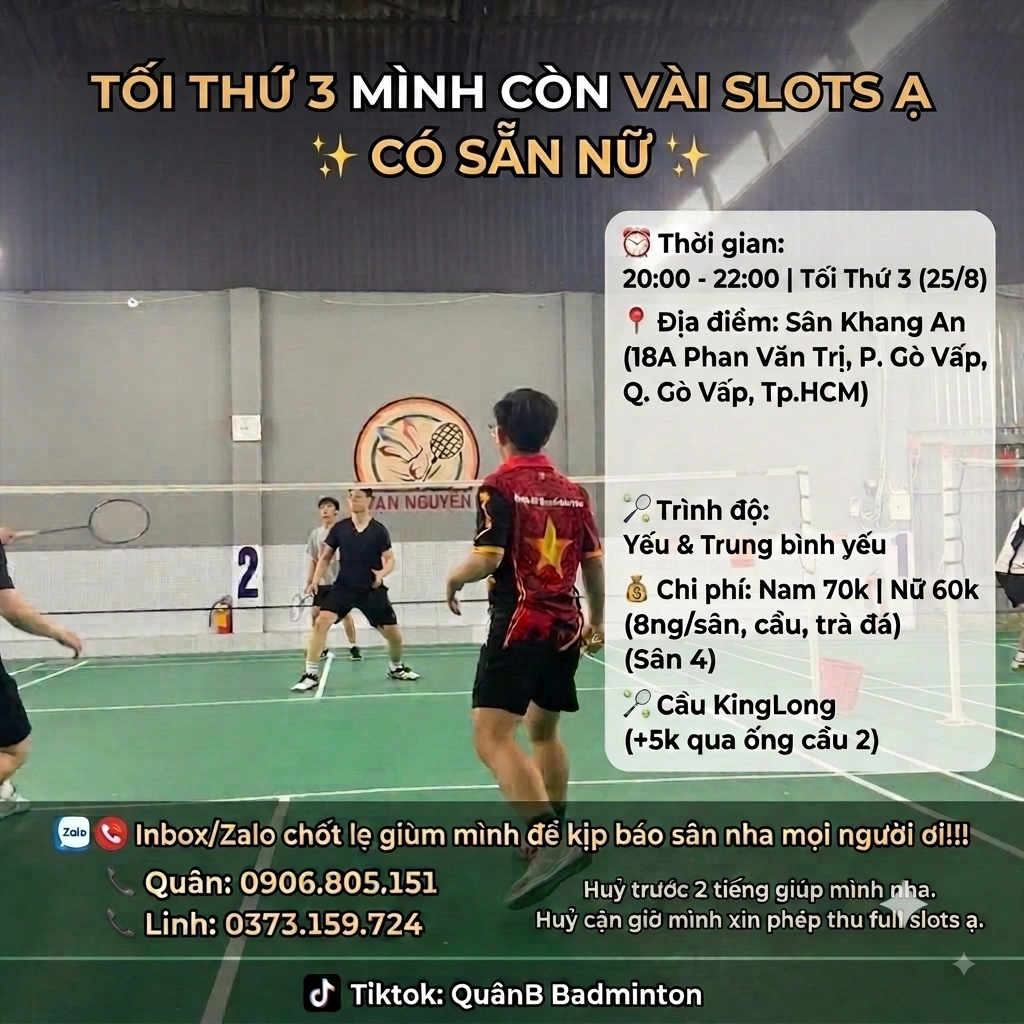 T3 (8/9) 20-22h Sân 3,4